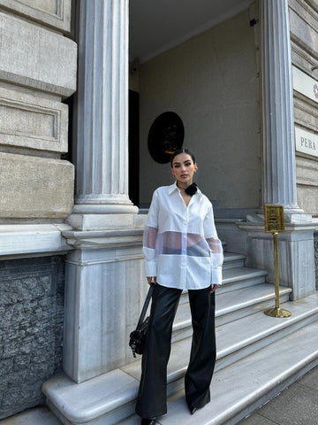 Modern Sheer Panel Overshirt - Urban Elegance