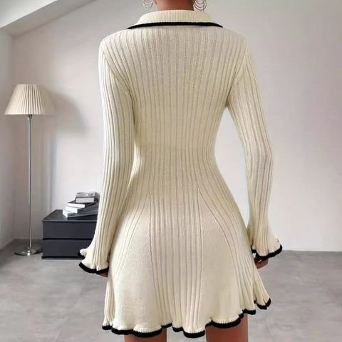 Contrast Color Classic Style Elegant Slim Knit Dress