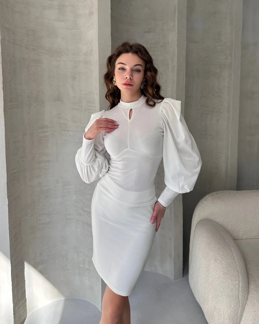 Elegant White Puff Sleeve Blouse for Women - Stylish and Chic Design