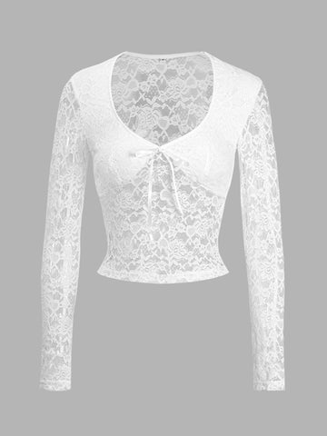 Devine Scoop Neck Long Sleeve Lace Top