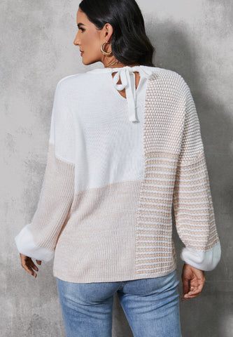 Contrast Round Neck Long Sleeve Sweater