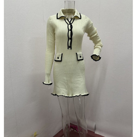 Contrast Color Classic Style Elegant Slim Knit Dress